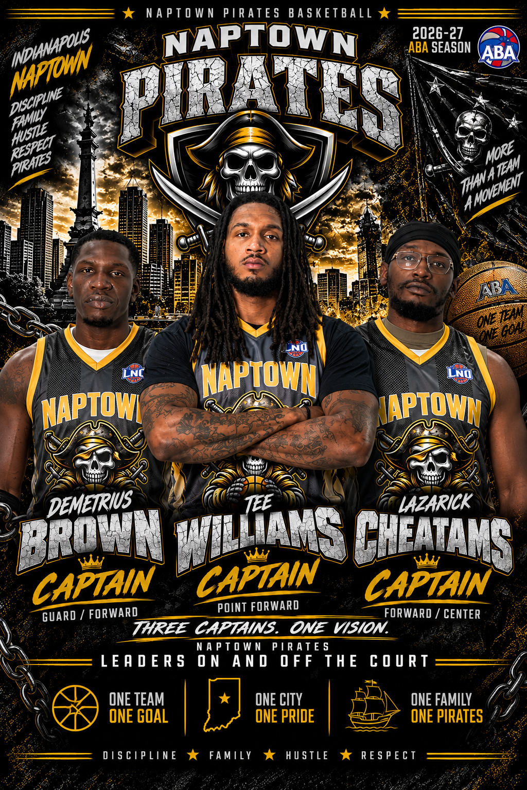 Naptown Pirates captains Demetrius Brown, Tee Williams, and Lazarick Cheatams